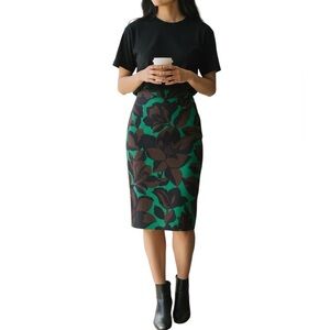 Milly Green and Brown Floral Pencil Skirt